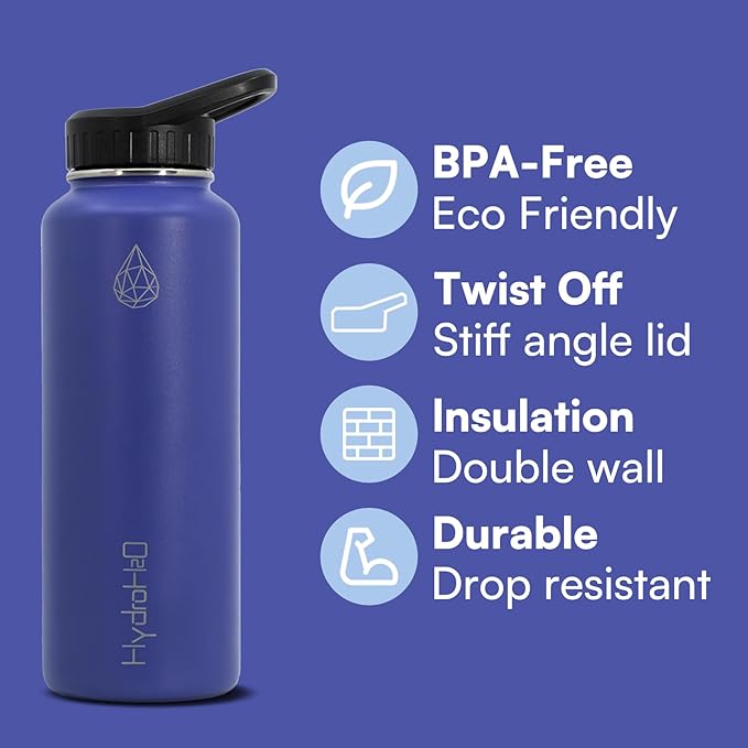 37 oz Insulated Water Bottles with Twist Cap, Stainless Steel Water Bottle, Leak Proof Metal Water Bottle, Resuable Thermos BPA Free Flask, Purple