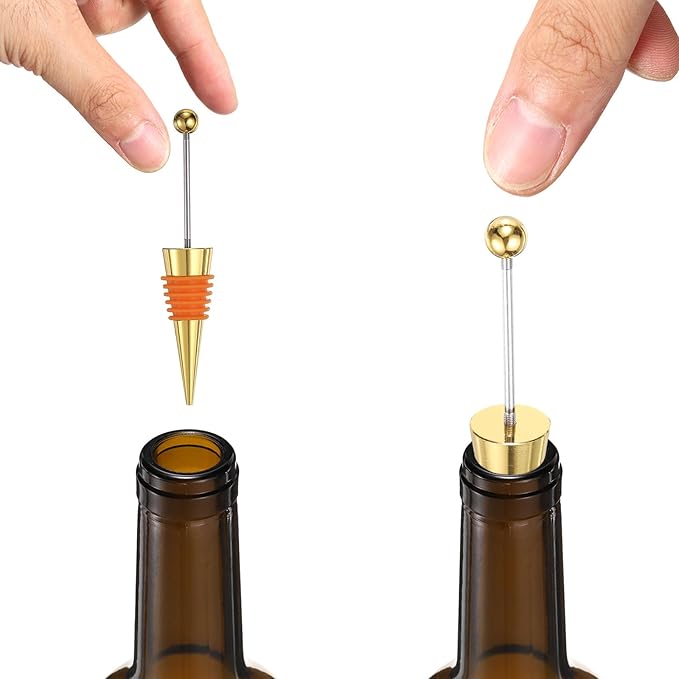 uxcell 10 Pcs Bead Wine Bottle Corks, Wine Stopper Cork, Wine Stopper, Reusable Wine Bottle Corks Sealing Plug Bottle for Beverage Holiday Party Bar,Gold/Orange