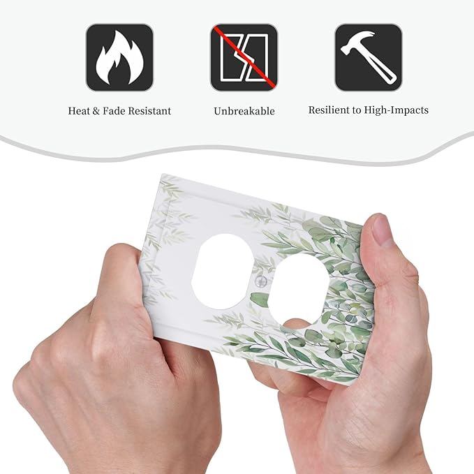 Green Eucalyptus Rustic Botanical Plant Leaves Single Duplex Wall Plate Covers Boho Light Switch Cover 1 Gang Outlet Plate Decorative Electrical Receptacle Faceplate Switchplate for Country Decor