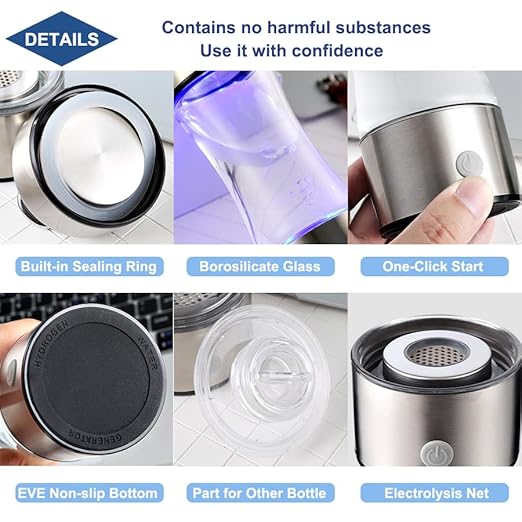 Hydrogen Water Bottle with PEM SPE Technology, Portable Hydrogen Water Bottle Generator, Hydrogen Water Machine for Home, Travel, Work, Gym, Outdoor, Healthy Lifestyle