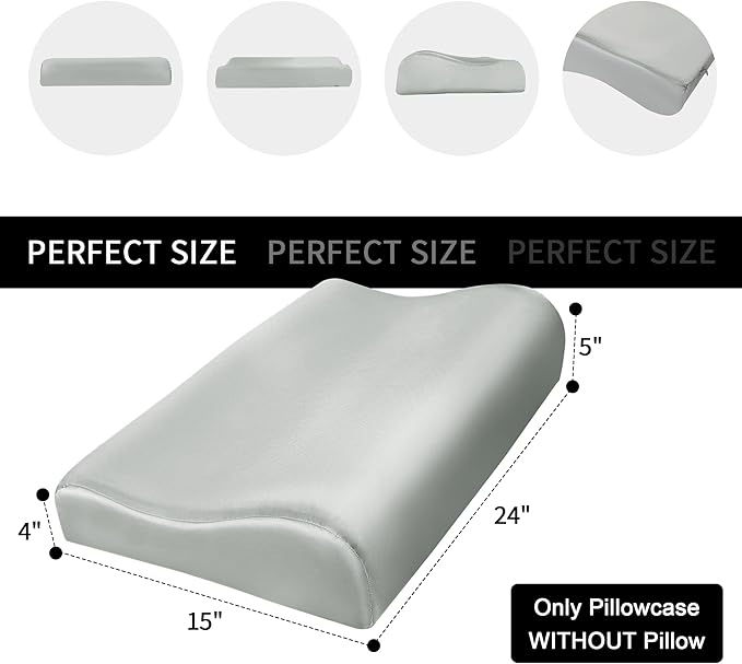 HOMBYS Satin Pillow Case for Contoured Support Pillow (DO NOT Include Pillow) -Zippered Pillow Cover for Neck Pillow for Cervical 1 Pack-Silky, Smooth and Breathable