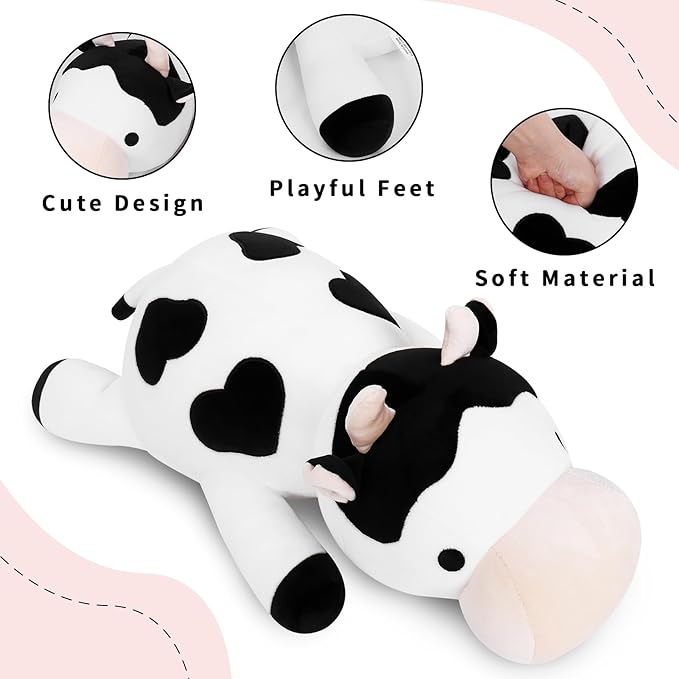Milk Cow Weighted Plush, 24" 4.2 lbs Weighted Stuffed Animals Series, Cute Cow Plushie Dolls Throw Pillow Birthday Gifts for Children Kids Adults
