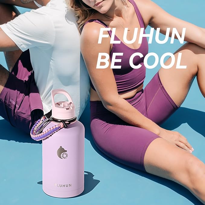 64 oz Insulated Water Bottle with Straw and Handle, Double Walled Vaccum Stainless Steel Half Gallon Water Bottle for Women, 3 Lids, Metal Canteen, Gym & Outdoors Water Jug