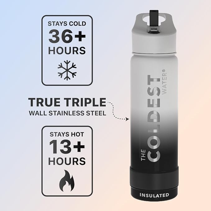 Coldest Sports Water Bottle with Straw Lid Vacuum Insulated Stainless Steel Metal Thermos Bottles Reusable Leak Proof Flask for Sports Gym (24 oz, Hyperspace White)
