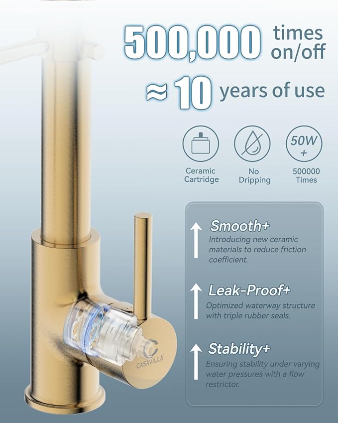 Kitchen Faucet, KF-GB-5001, Brushed Gold, Solid Brass, Single Handle, RV Sink Faucet with Pull Down Sprayer