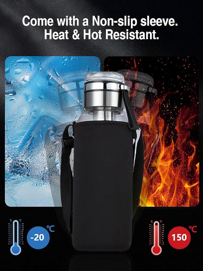 24OZ Borosilicate Glass Infuser Water Bottle,Glass Tea Tumbler with Strainer and Anti-slip Sleeve, Sport Water Bottles for Gym Hiking Camping