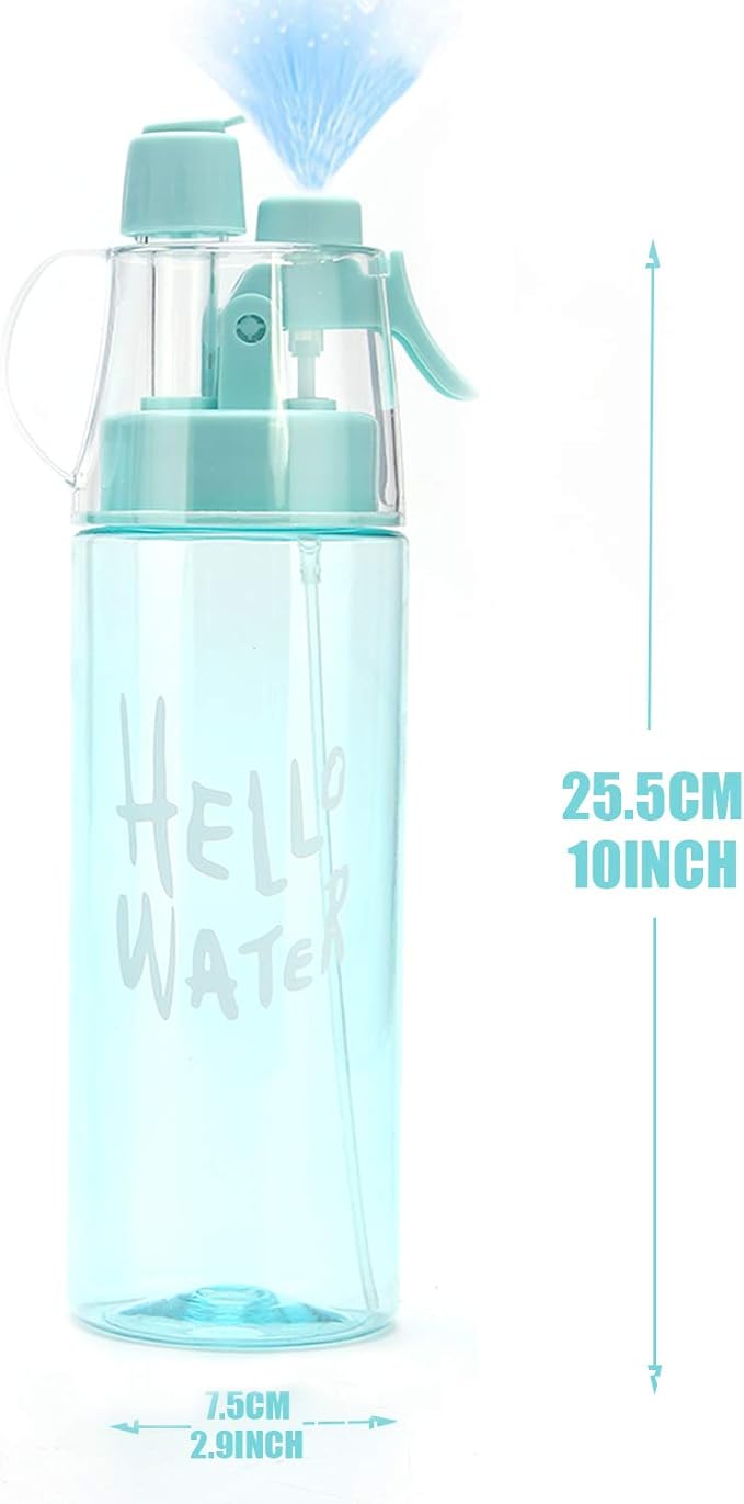 Emopeak 580ML Misting Water Bottle, 20OZ Sports Water Bottle with Spray Mist for Outdoor Hydration, BPA-Free Mist Water Bottle (Transparent Blue, 580ml/20oz)