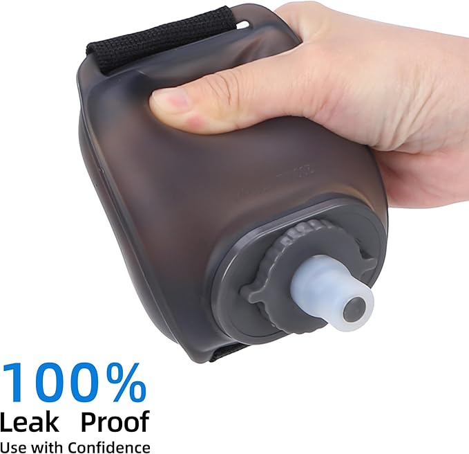 Portable Running Water Bottle Handheld, Adjustable Wrist Sports Water Bottles, Reusable Leak Proof 7 Oz Silicone Sports Water Jug for Travel Camping Rock Climbing Jogging Hiking Marathon Cycling