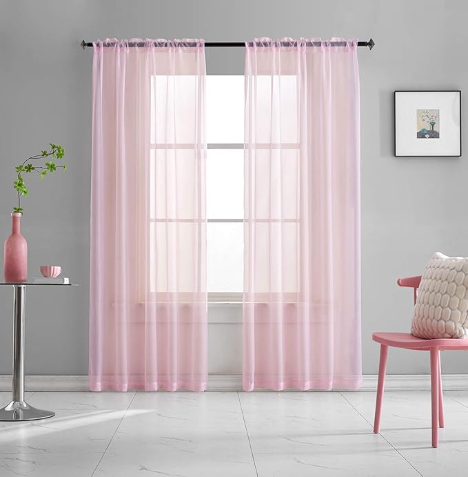 Baby Pink Sheer Curtains 108 Inches Long 2 Panels Translucent Solid Color Light Flitering Rod Pocket Baby Pink Sheers for Bedroom Living Room 2 Panels 52x108