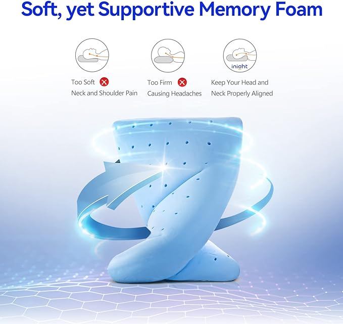 inight Memory Foam Pillows, Foam Pillows for Sleeping, Soft Tex Pillow Memory Foam, Bed Pillows for Back Sleepers & Side Sleepers Pillows- 1 Pack Standard Size, Oeko-TEX & CertiPUR-US Certified