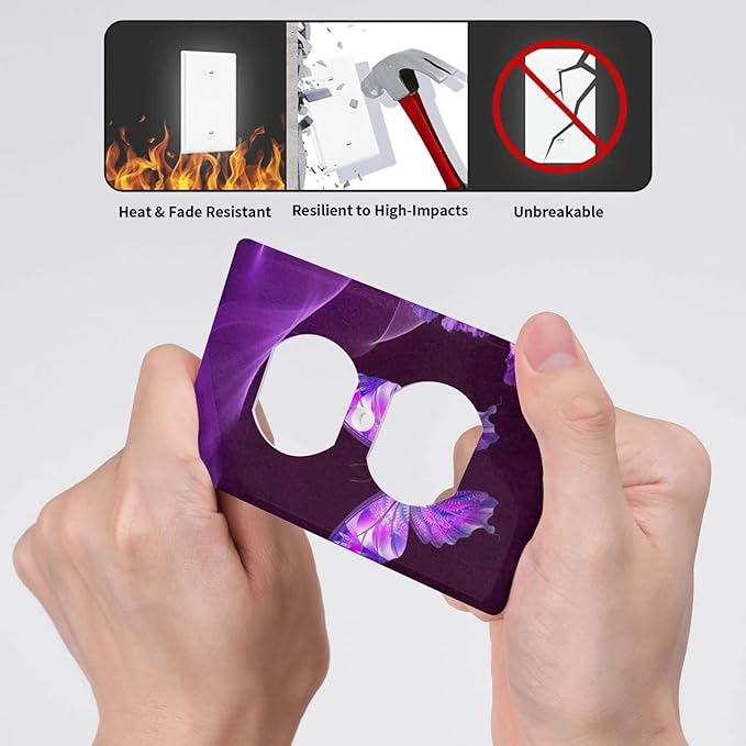 Purple Butterfly Flower Duplex Outlet Switch Wall Plate Cover Decorative 1-Gang for Electrical Girls Room Bathroom Bedroom Home Kitchen One Receptacle Polycarbonate Power Gear 4.5" x 2.76"
