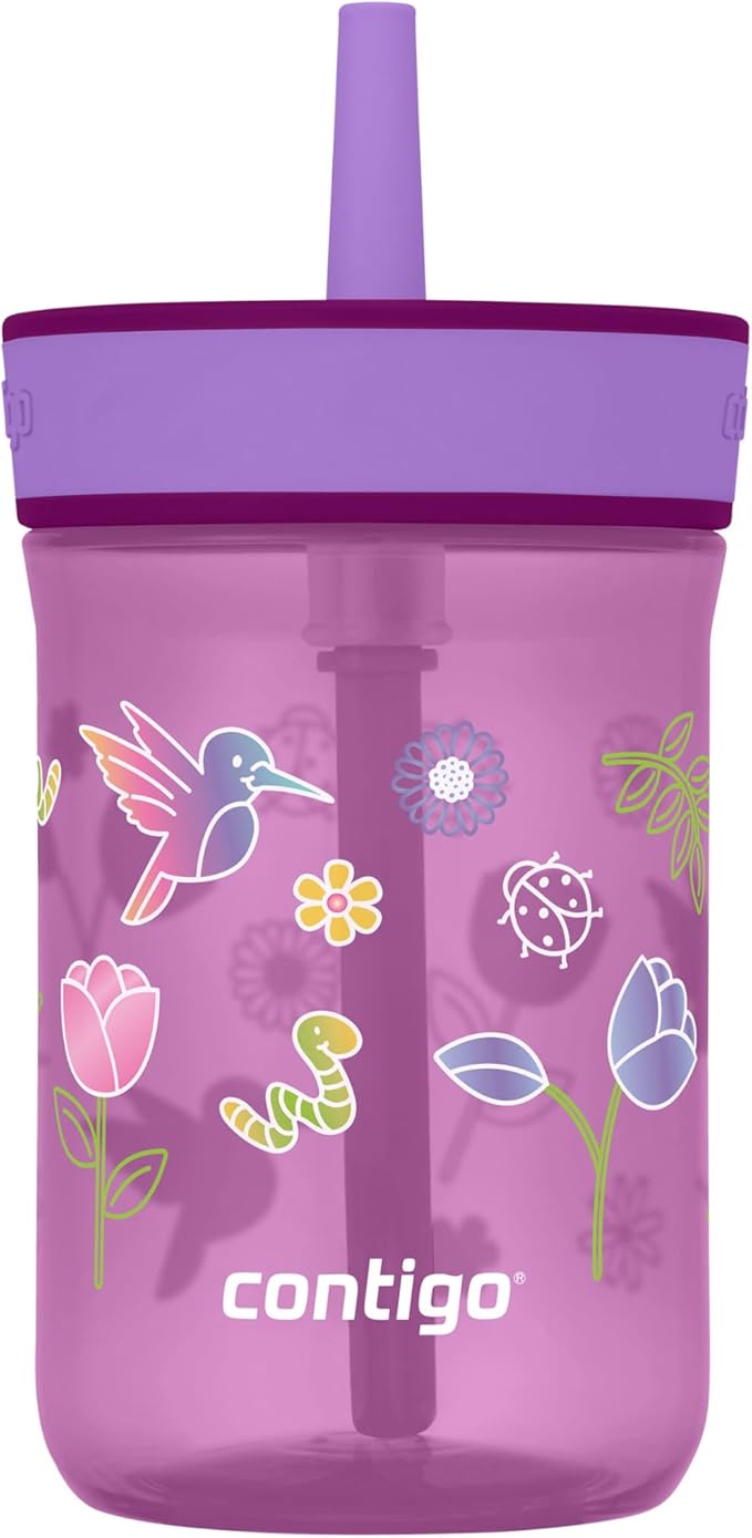 Contigo Leighton Straw Tumbler, 14 oz, Grape (Tulips)