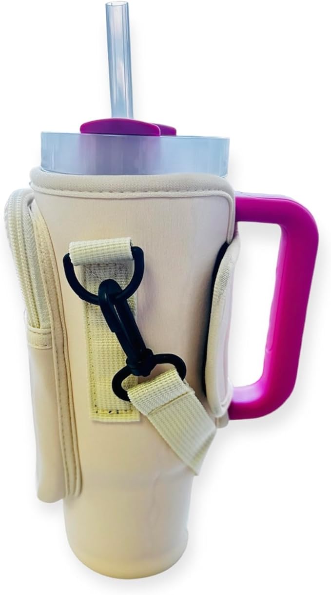 Prime Choice 30oz / 40oz Water Bottle Holder Sleeve Water Bottle Sling Carrier Bag Compatible With 30 40oz Stanley Cup Tumbler and Simple Modern Tumbler (Rose Cream)