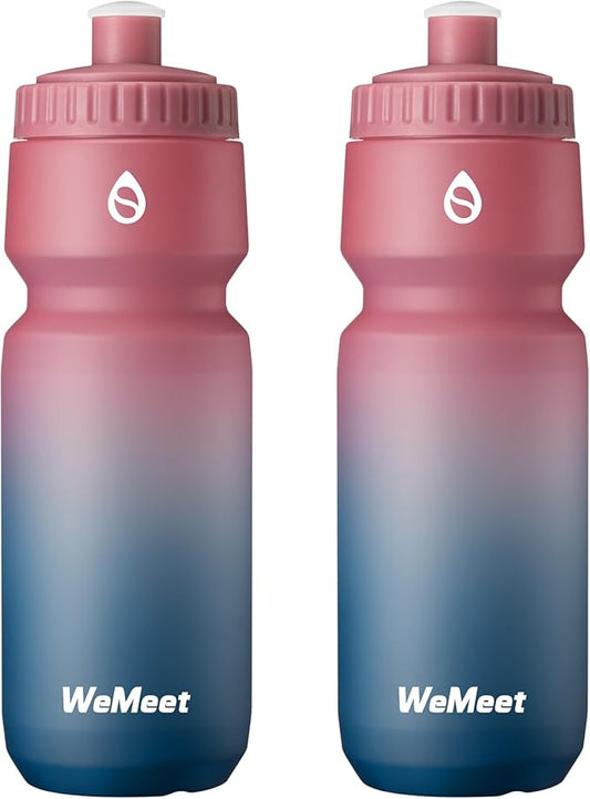 Leak Proof Cycling Water Bottle with Capacity Scale, BPA Free, 24oz Mountain Bike Squeeze Bottle, BPA Free, for Cycling, Fitness, Running, Hiking (Red Blue, 2 Pack)