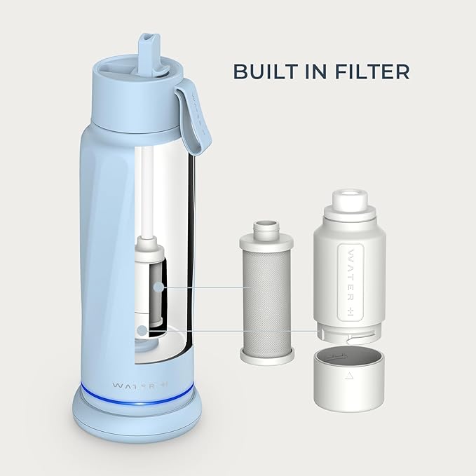 PureSip Vita Smart Water Bottle: BPA-Free Insulated Stainless Steel Bottle, Bluetooth Intake Smart Tracker & Reminder to Drink with Filter & Straw, Ideal Gift for Dad (18 oz)
