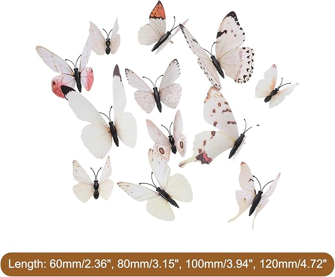 uxcell 120Pcs 3D Beautiful Butterfly Removable DIY Wall Stickers for Bedroom TV Background Decorations, White