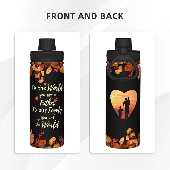 Cerburny Water Bottle Dad Father 18 oz Stainless Steel Insulated Bottles With Lid Wide Mouth Gym Sport Water Jug For Men Adult