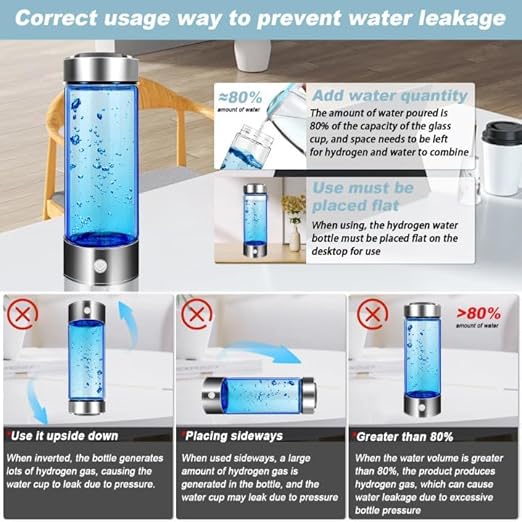 Hydrogen Water Bottle, 1200Pbb Portable Hydrogen Water Ionizer Machine, Hydrogen Water Generator, Hydrogen Rich Water Glass Health Cup Water Ionizer Machine for Office, Travel, Daily Drinking Black