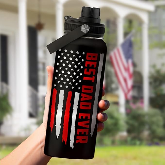 SANDJEST Best Dad Ever Water Bottle 32oz Stainless Steel Insulated Water Bottles - Gifts for Dads Daddy Father Papa from Son Daughter - Fathers Gifts for Birthday Christmas