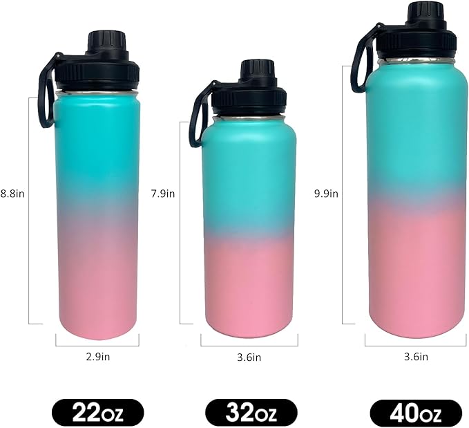 4pack 32 oz Insulated Water Bottle With Straw, Stainless Steel Sports Water Cup Flask with 2 Lids, Wide Mouth Travel Thermal Mug,Pink gradient