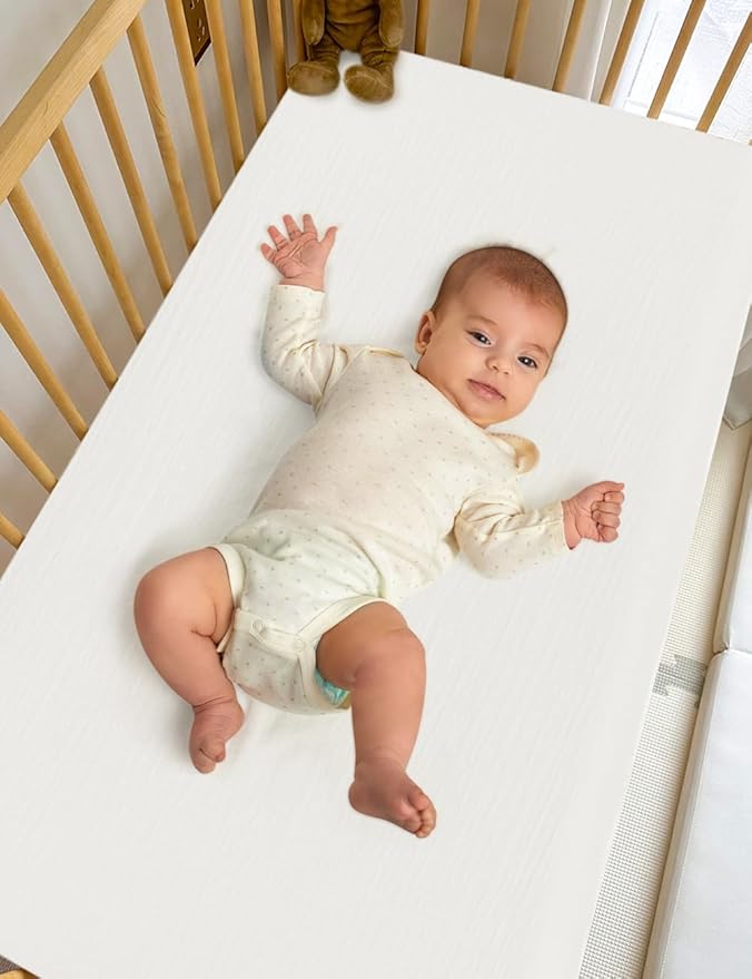 39"x27" Pack and Play Sheets for Baby Boys and Girls, White Neutral Muslin Cotton Small Pack n Play Mattress Pad Cover, 39"x27" Soft and Breathable Baby Sheets for Pack and Play (46P-12)