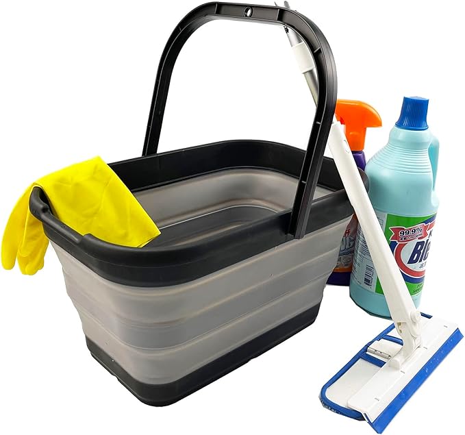 SAMMART 12L (3.1 gallon) Collapsible Rectangular Handy Basket/Bucket/Multiuse Foldable Water Pail for Camping, Fishing (Black/Alloy Grey)