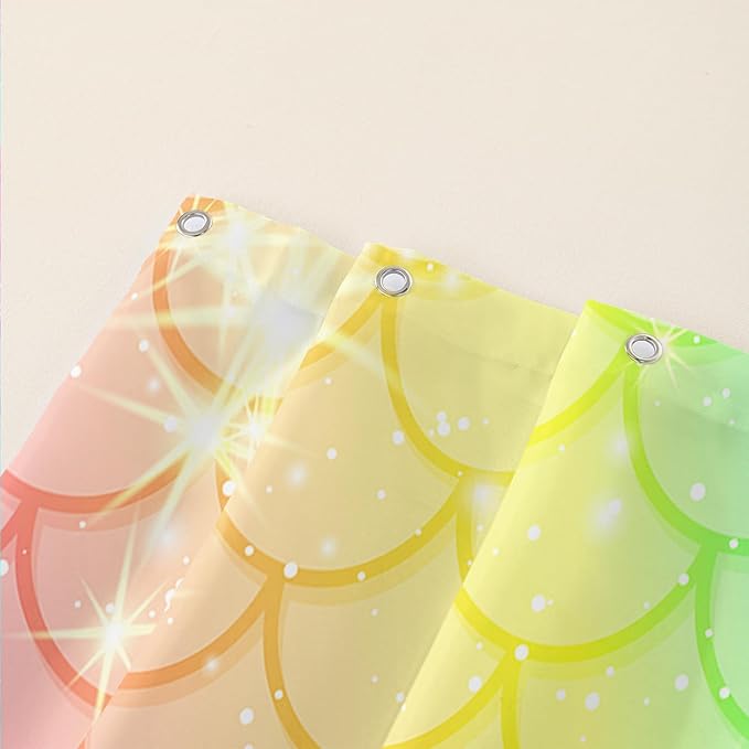 AILONEN Mermaid Scale Shower Curtain,Rainbow Mermaid Scale Bath Curtain Gifts for Girls,Polyester Waterproof for Bathroom with 12 Plastic Hooks 60" W*72" H