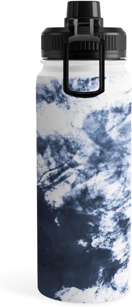 Deny Designs Water Bottle, Sport Lid 18 oz, Marta Barragan Camarasa Dark blue watercolor stains