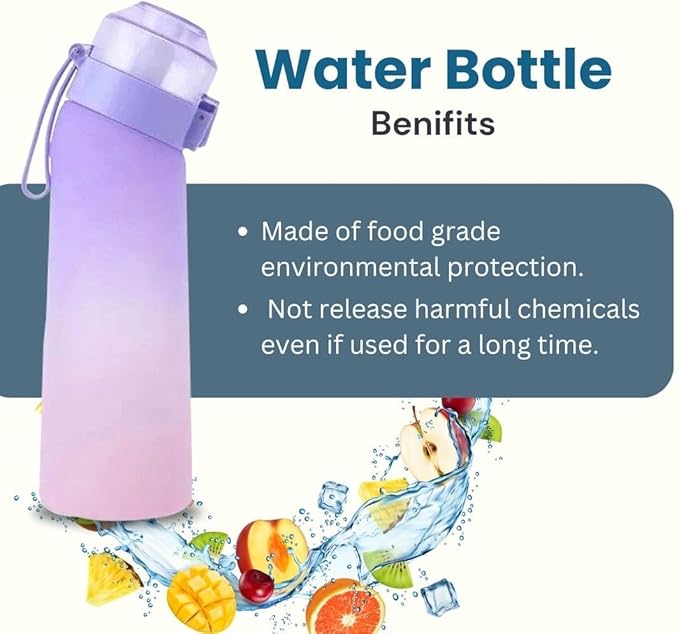 650ml Air Water Bottle with 7 Flavour Pods | BPA Free, Scented, 0 Sugar, 0 Calorie, Sports Water Bottles | Drinking Fruit Fragrance Cup for Fitness, Outdoor, Gym | Starter set… (Purple Pink)