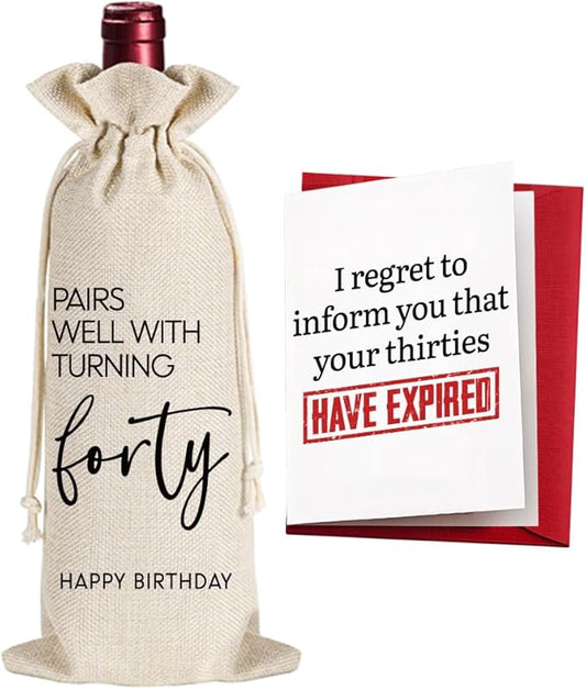 Qubereeree Pairs Well with Turning 40 Wine Bag 40th Birthday Gifts Funny 40 Years Ago Birthday Party Decorations Wine Bags for Mom Grandma Coworker, Happy 40th Birthday Gifts-14