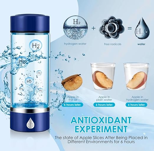 Generic Hydrogen Water Bottle Generator with SPE PEM Technology Water Ionizer, 420ml, 3 Min Quick Electrolysis, Home, Office, Travel, and Daily Drinking, Blue