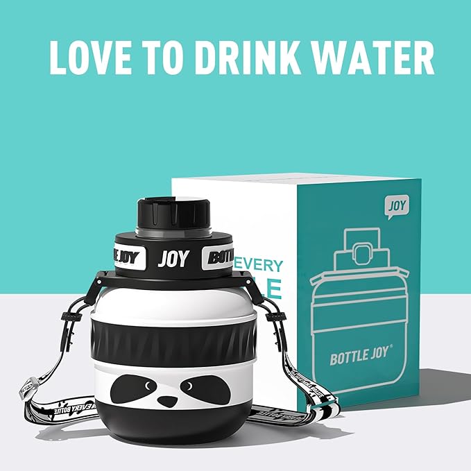 Stainless-Steel Water Bottle: Kids Water Bottle, Leakproof Lid, Perfect Sip, Double Insulated, Eco-Friendly, Dishwasher Safe & Stylish Strap, Gifts for Kids (Panda, 16 oz)