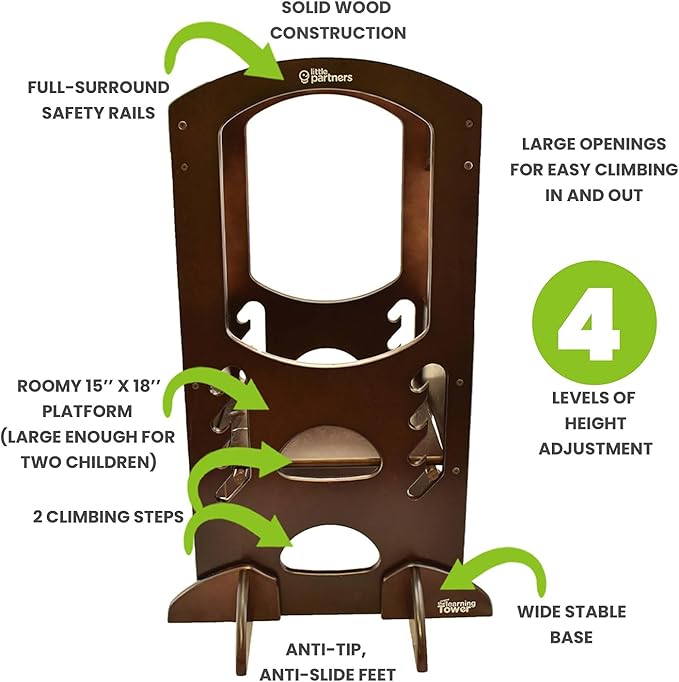 Little Partners® Kids Learning Tower® Toddler Tower, Adjustable Height Kitchen Step Stool for Toddlers, Encourages Learning, Independence and Engagement (Espresso)