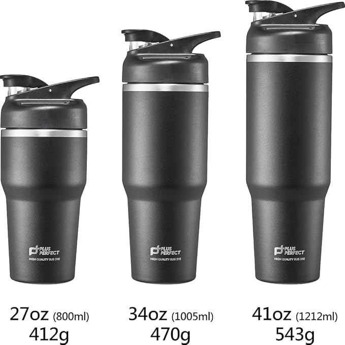 41 OZ 316 Stainless Steel Vacuum Insulated Travel Mug With Leak Proof Flip For Both Straw & Spout, Double Walled Seamless to Keep Hot And Cold, Black