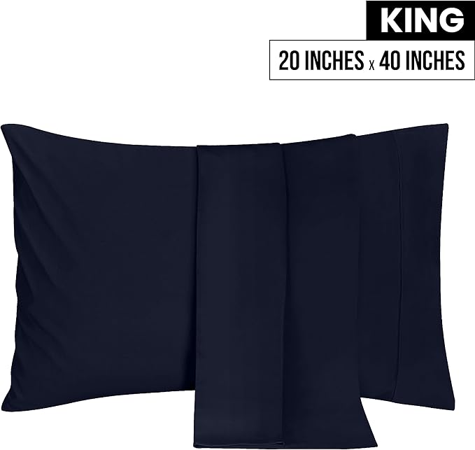 Utopia Bedding King Pillow Cases - 2 Pack - Envelope Closure - Soft Brushed Microfiber Fabric - Shrinkage and Fade Resistant Pillow Covers 20 X 40 Inches (King, Navy)