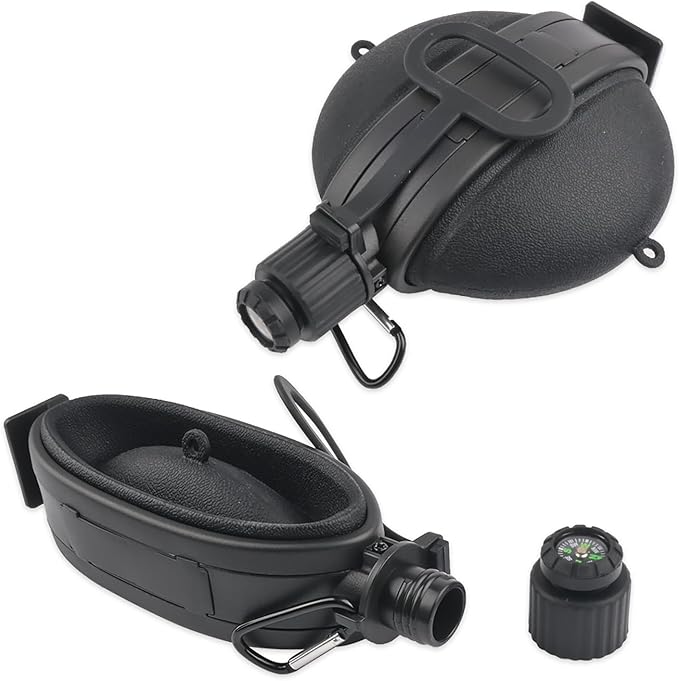 Collapsible Water Bottle 19.8 oz，Silicone Foldable Canteen Kettle,Water Jug with Compass for Outdoor Camping，Hiking，Backpacking，Traveling (Black)