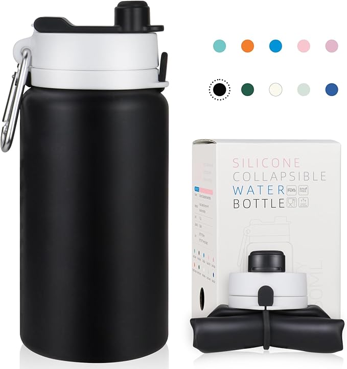 Collapsible Water Bottle, Foldable Water Bottle BPA Free Reusable Lightweight Leak-Proof Travel Silicone Water Bottle for Travel, Gym, Hiking, Office, Camping