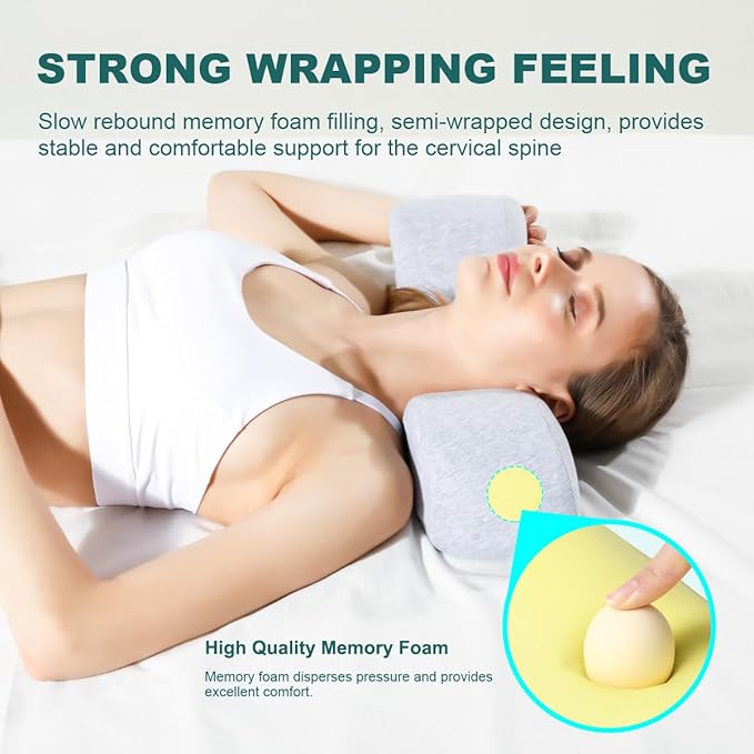 Memory Foam Neck Pillows Combo for Sleeping, Cervical Neck Pillow for Pain Relief, Neck Support Pillow Neck Roll Pillow for Bed (Light Grey-Basic Version)