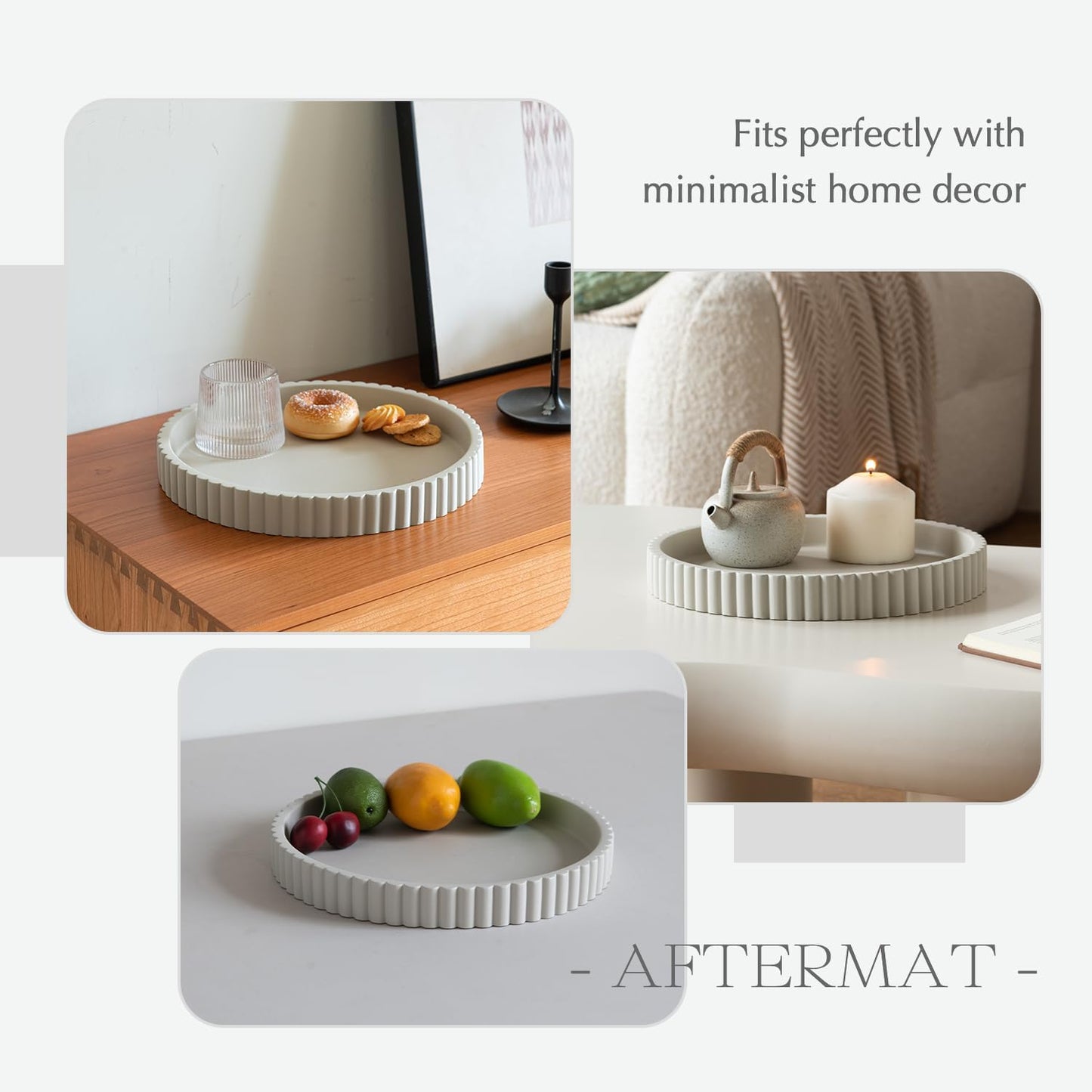 Decorative Tray for Coffee Table, Living Room, Side Table, 11" Gray Round Concrete Home Decor Serving Trays for Accent Table, Console Table