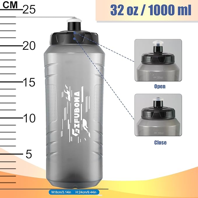 GIFUBOWA 32 oz Squeeze Water Bottle Bpa Free Easy Grip for Sports and Bike 2 Pack