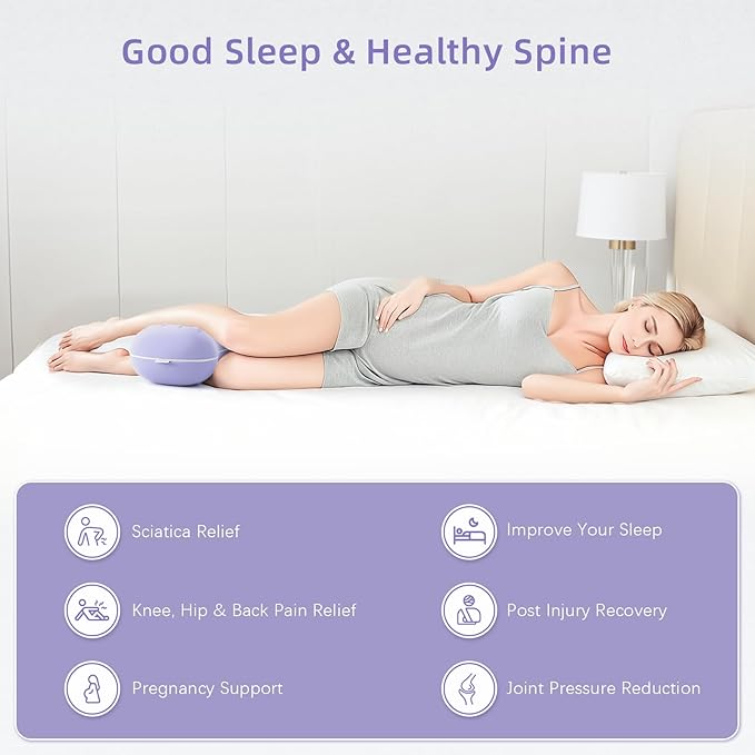 Knee Pillow for Side Sleepers - Memory Foam Knee Pillow with Cooling Cover, Leg Pillow for Side Sleeping - Leg Positioner Pillows for Sciatica Hip Pain & Spine Alignment (Soft Purple)