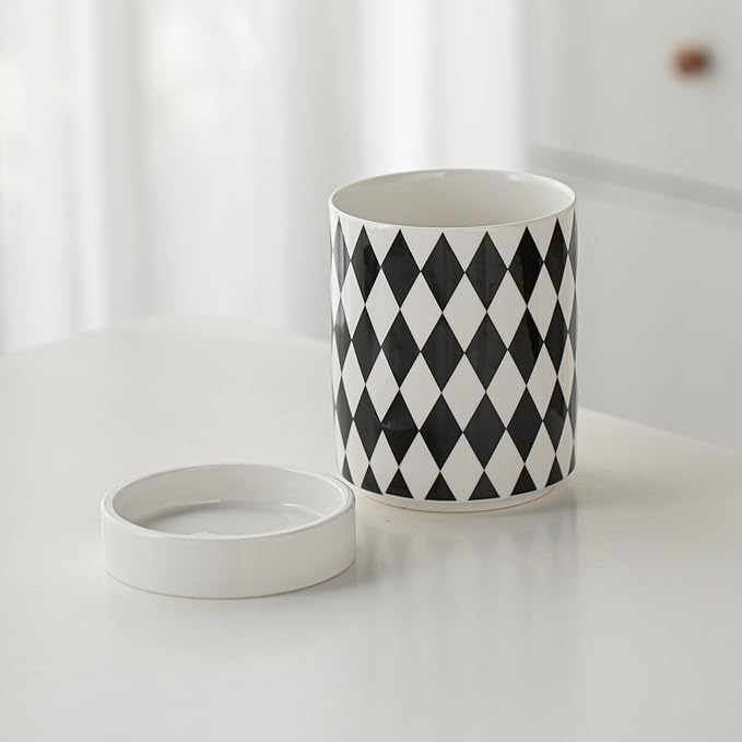 Small Utensil Holder for Kitchen Counter 4.1 x 6 Inches Ceramic Cooking Utensil Crocks Countertop Organizer Vintage Farmhouse Kitchen Decor Caddy,Diamond