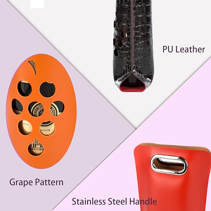 Leather Wine Bag with Handles Reusable Wine Carrier Bag Carrier Tote PU Leather Wine Gift Bag for Party Picnic Travel for Wine Lover Color Brown 1 Bottle, color brown- 1 bottle