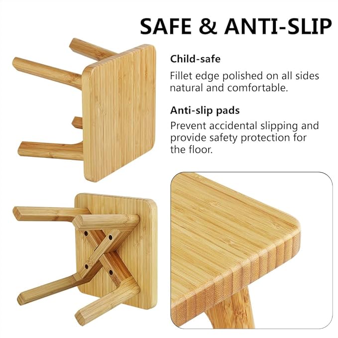Kids Step Stool - Toddler Stool - Bamboo Wooden Stepping Foot Stools Adult Bedside Step Stool for Bed 350 Lbs Capacity Portable Small Stools to Sit on (Small Square)