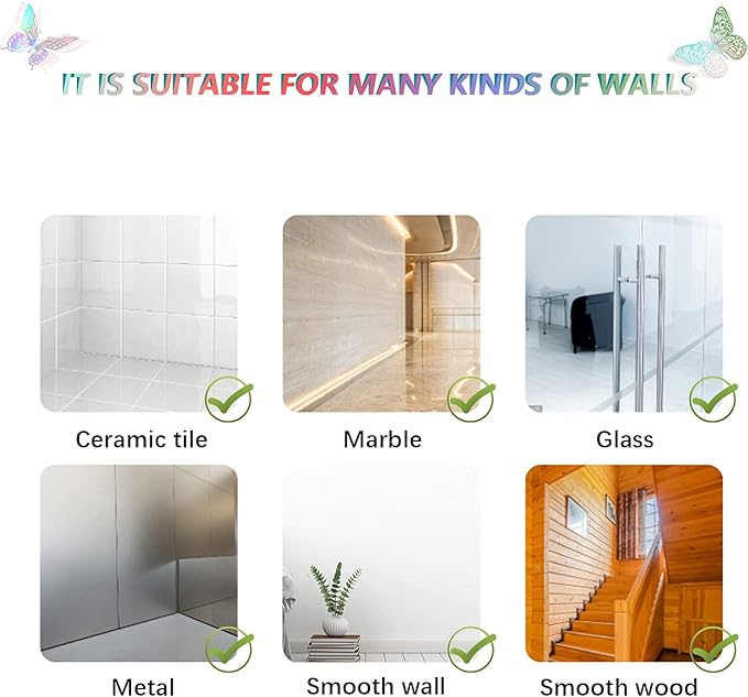 SAOROPEB 3D Butterfly Wall Decor 48 Pcs 4 Styles 3 Sizes, Butterfly Birthday Decorations Butterfly Party Decorations Cake Decorations, Removable Stickers (Laser)