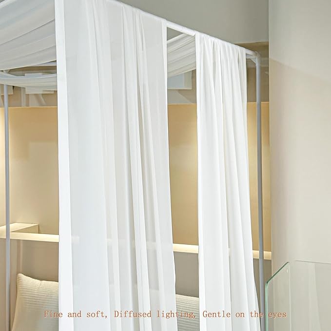 AIKASY White Bed Canopy Scarf for King - Luxury Sheer Canopy Bed Curtains with Light - Suitable for Four-Poster Bed, Metal Bed Frame, Wood Bed Frame -2pic