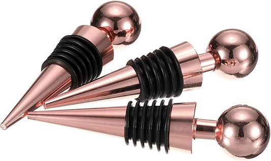 uxcell 3 Pcs Wine Bottle Corks, Vacuum Wine Bottle Stopper, Wine Stopper with Rubber Reusable Wine Corks, Suitable for Standard Bottle, Rose Gold