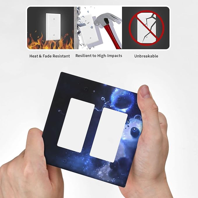 Cute Baby Panda Light Switch Cover Wall Plate Decorative 2 Gang Double Rocker Covers Blue for Farmhouses Playrooms Bedrooms Bathrooms 4.5 x 4.6 in