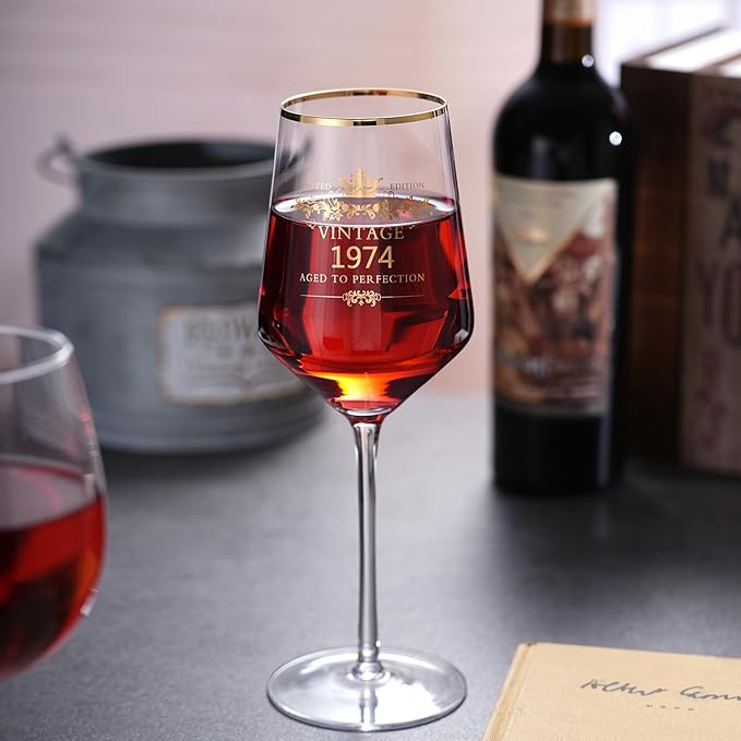 MOMRNTAIL Vintage 1974 50TH Birthday Goblet Gifts, 16OZ Goblet Wine Glass, 50 Year Old Birthday Decorations For Women men, Funny 50 Bday Gifts Idea For Friends, Sister,Dad, Mom - Turning 50 Present