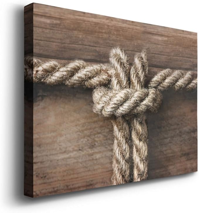 Renditions Gallery Canvas Nautical Wall Art Modern Decorations Paintings Rope Closeup Knot Abstract Vibrant Wooden Maritime Sailor Artwork Prints for Bedroom Office Kitchen - 12"x18" LT33